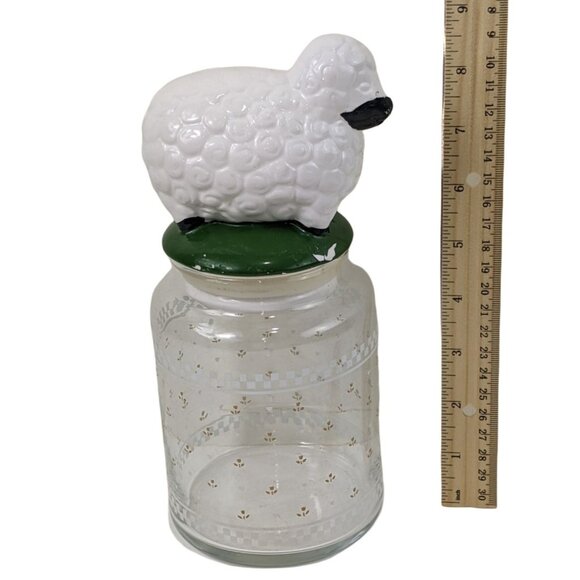 Ceramic Sheep Lid Glass Jar With Gold Floral Pattern For Storage Or Decor - Picture 7 of 8